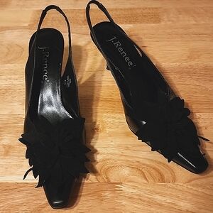 J. Renee black leather slingback shoe used approx 3 inch heels Sz 8 1/2